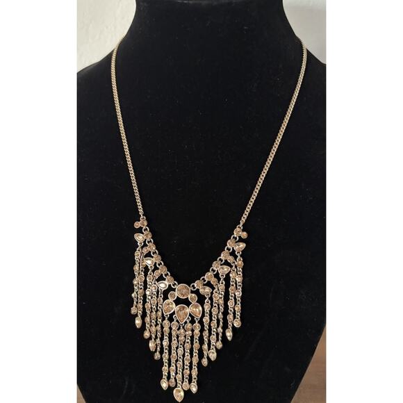 Givenchy Gold Tone & Crystal Waterfall Necklace - 21" Adjustable - Picture 13 of 16